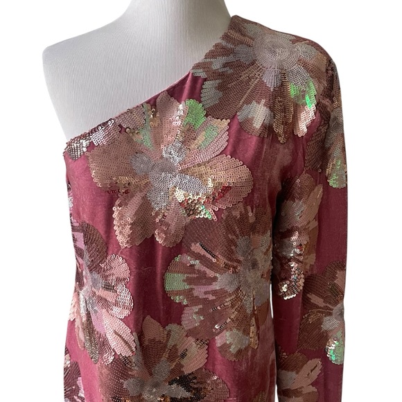 Sabina Musayev Juliette Sequined Velvet Dress in Multi Pink Size Medium - Picture 3 of 16